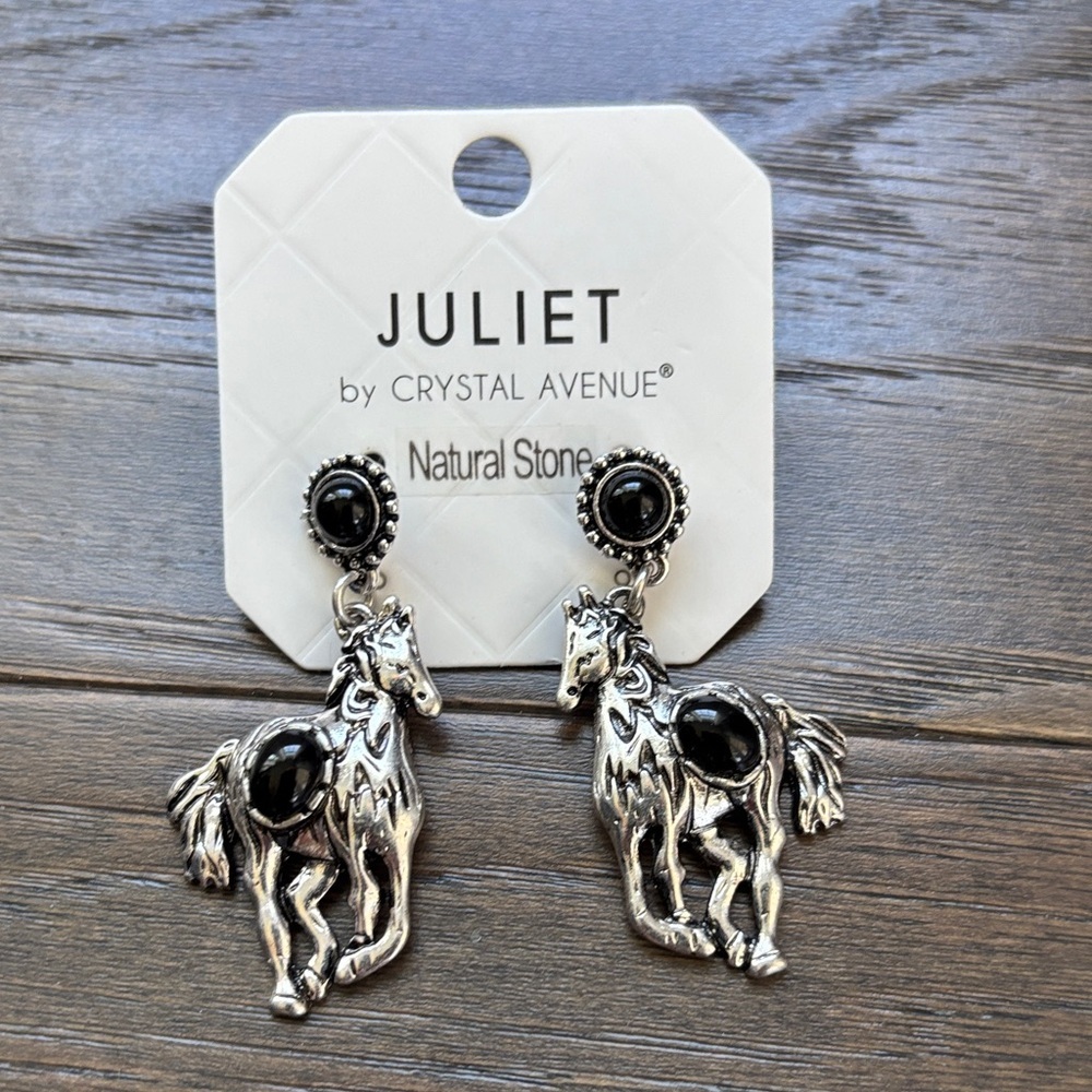 Juliet By Crystal Avenue Horse w/natural stone,post drop earrings,Western